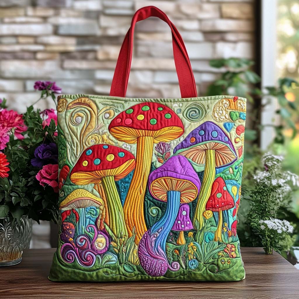 Shroom Meadow Quilted Tote Bag Gifts For Mushroom Growers