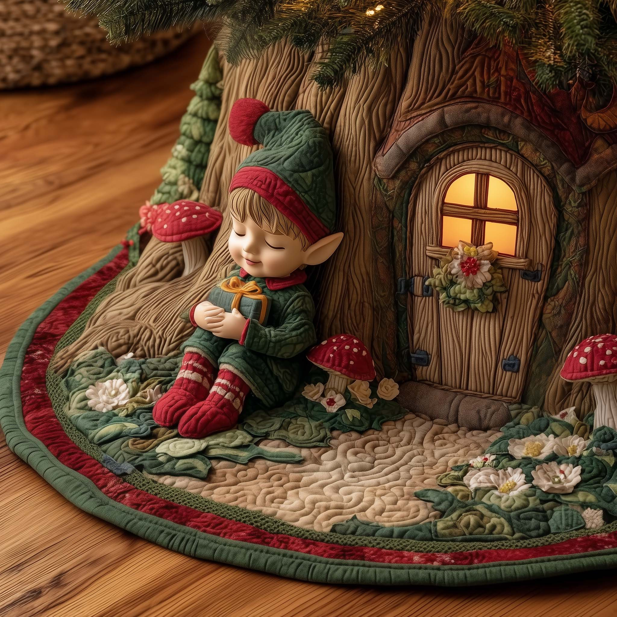 Shroom Nest Quilted Tree Skirt Trending Home Decor 2025 Xmas Gifts For Elf Lover