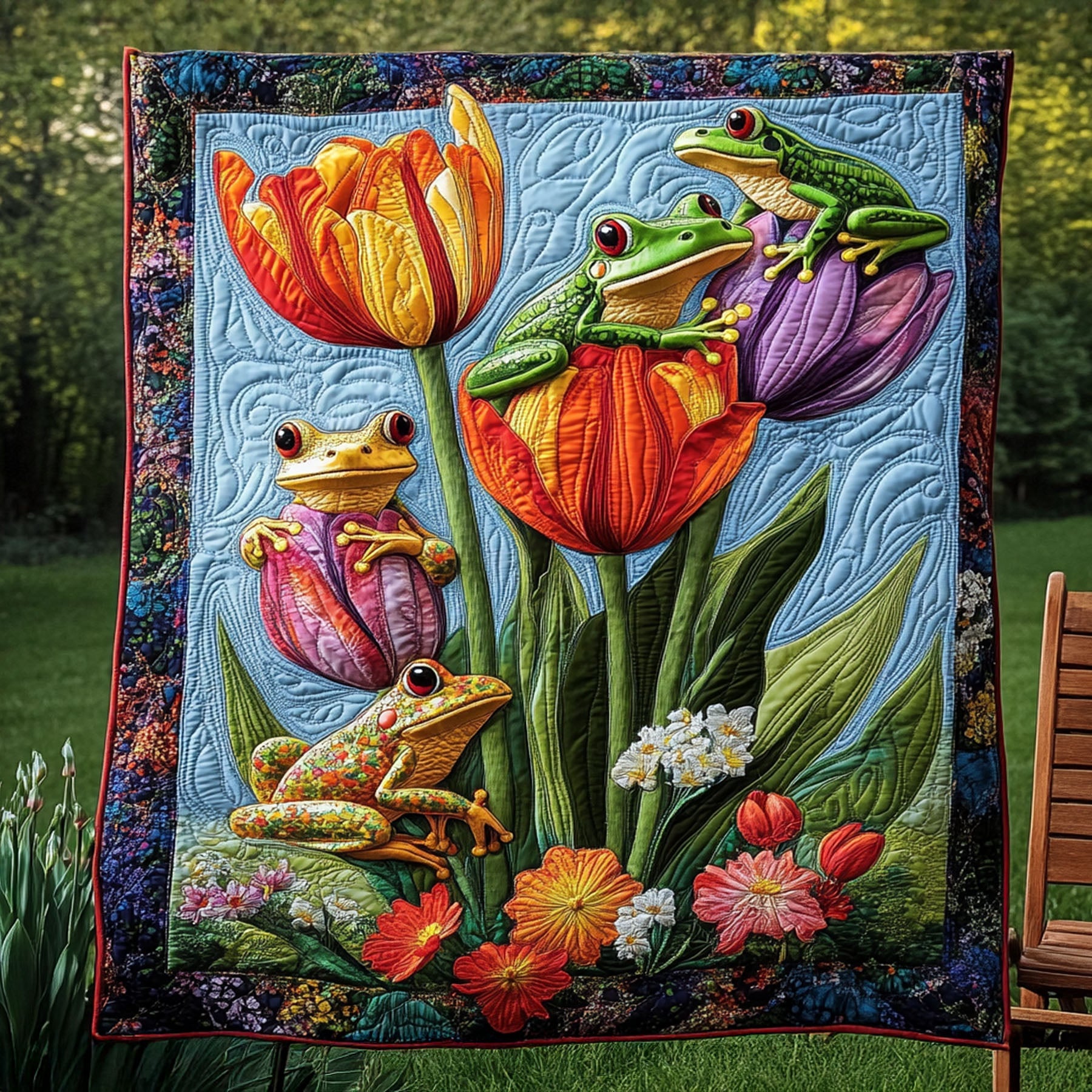 Shroomy Sanctuary Quilted Blanket Best Throw Blanket Frog Gifts For Men