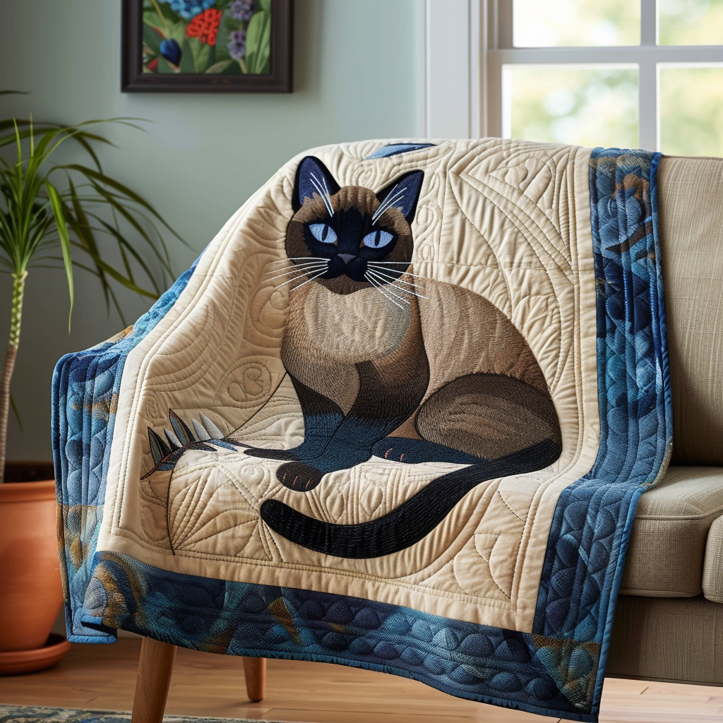 Siamese Cat Charm Quilted Blanket Xmas Holiday Gift For Cat Lover