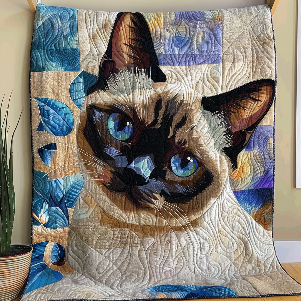 Siamese Cat Gaze Quilted Blanket Cute Bedroom Decor Xmas Gift For Cat