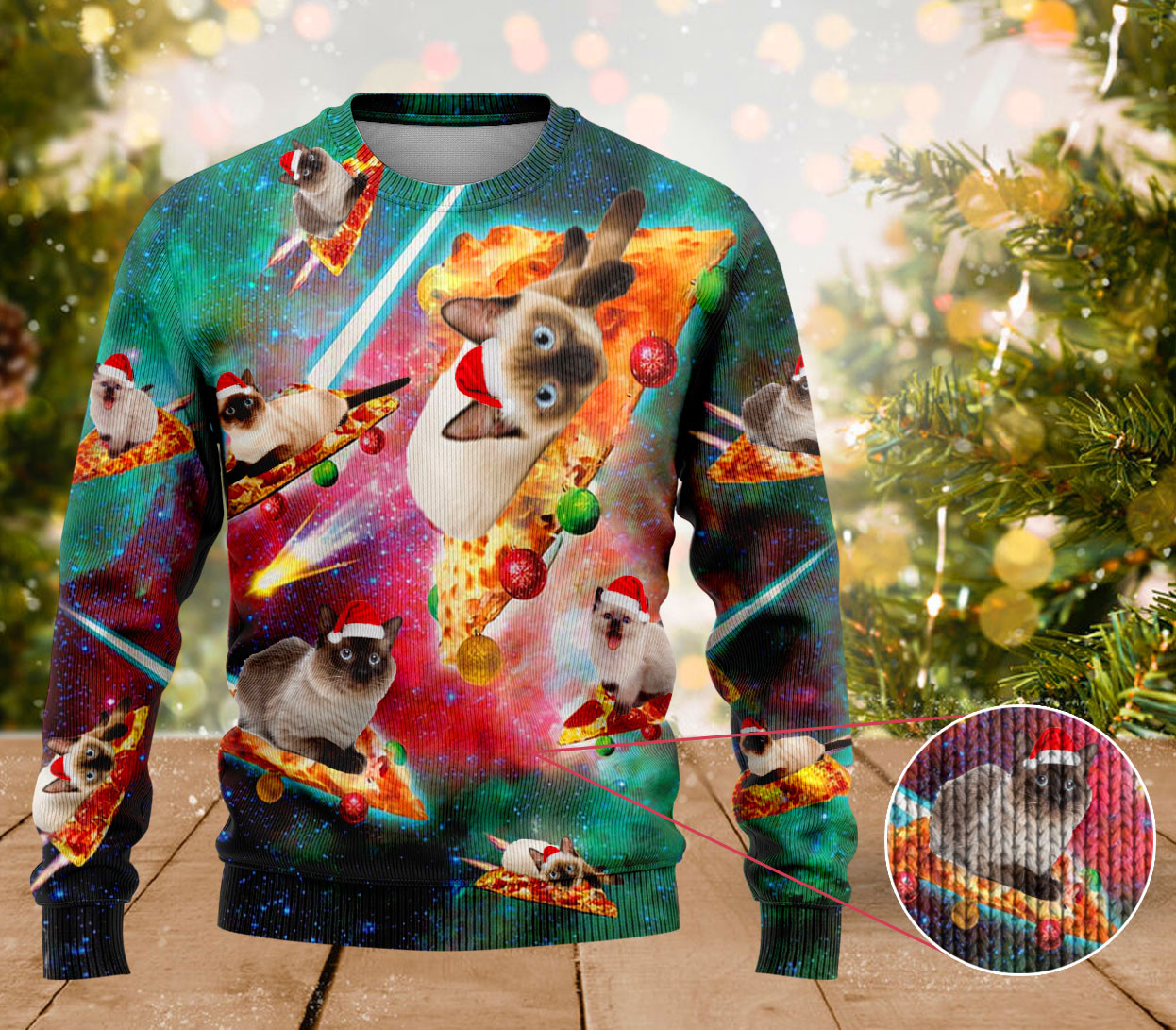 Siamese Cat Pizza Ugly Sweater Funniest Ugliest Christmas Sweater Gifts For Cat Lovers