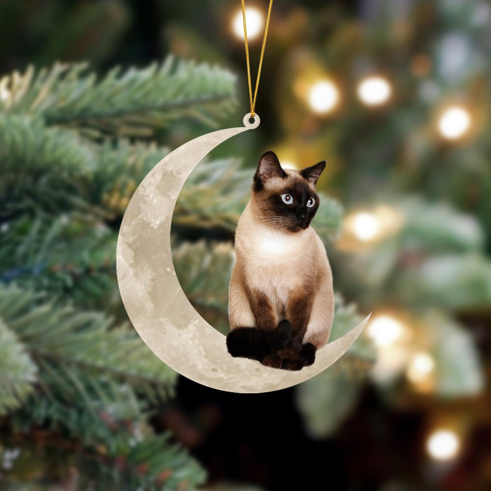 Siamese Cat Sits On The Moon Ornament Shape Siamese Cat Lover Ornaments For Christmas Tree Siamese Cat Sits On The Moon Ornament Shape Siamese Cat Lover Ornaments For Christmas Tree