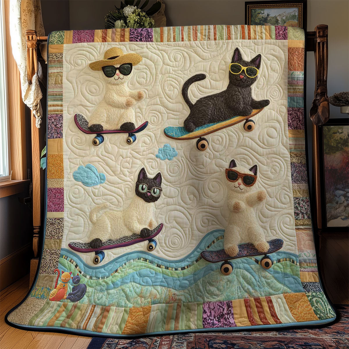 Siamese Skaters Holiday Xmas Quilt Blanket Christmas Presents For Animal Lovers