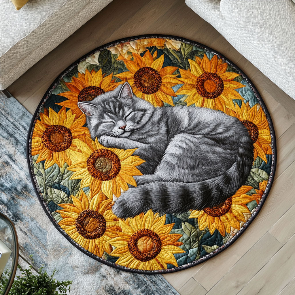 Siamese Sunset Quilted Round Mat Outdoor Entryway Decor Cute Cat Gifts