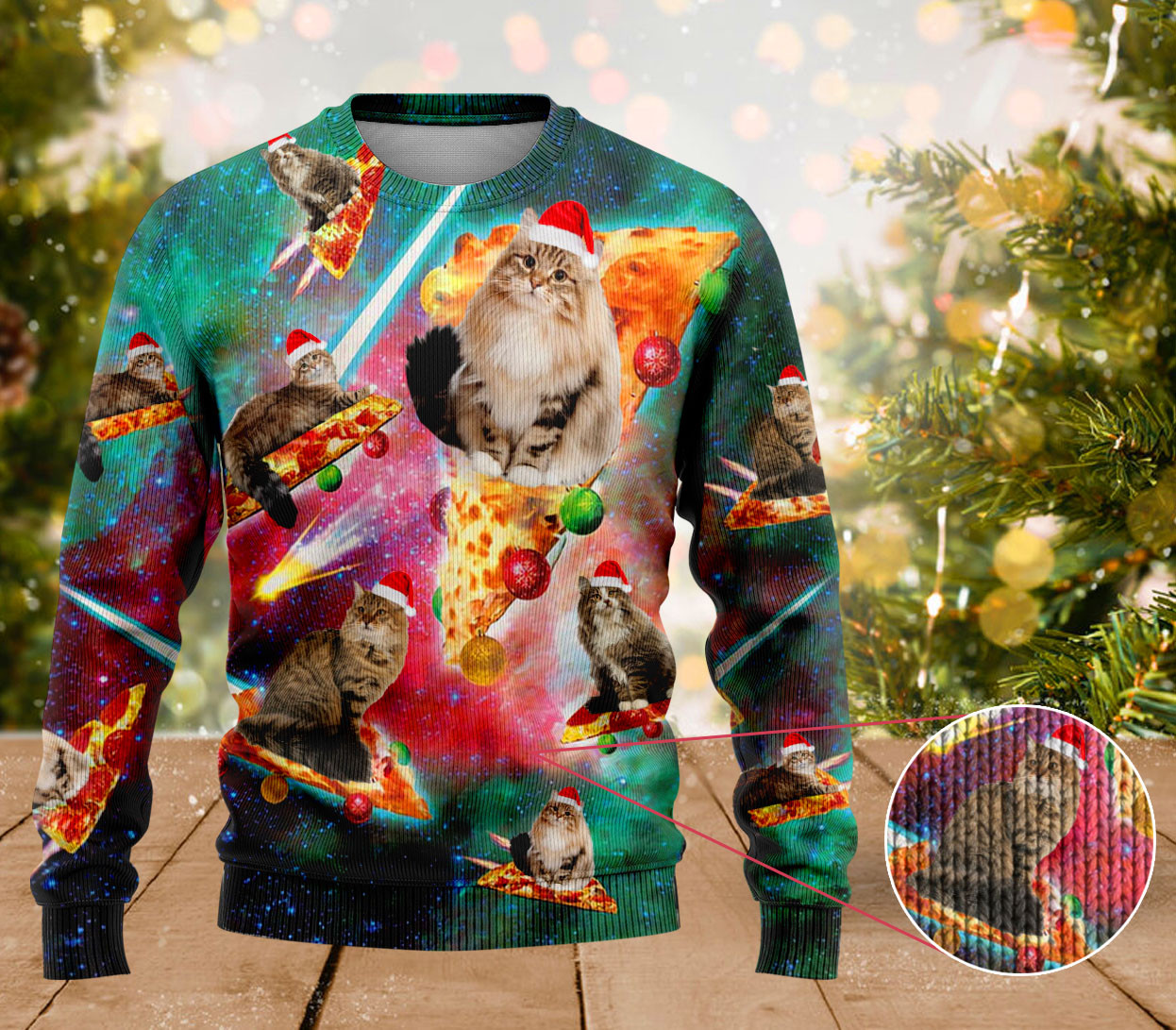 Siberian Forest Cat Pizza Ugly Sweater Funniest Ugliest Christmas Sweater Cat Lovers Gifts