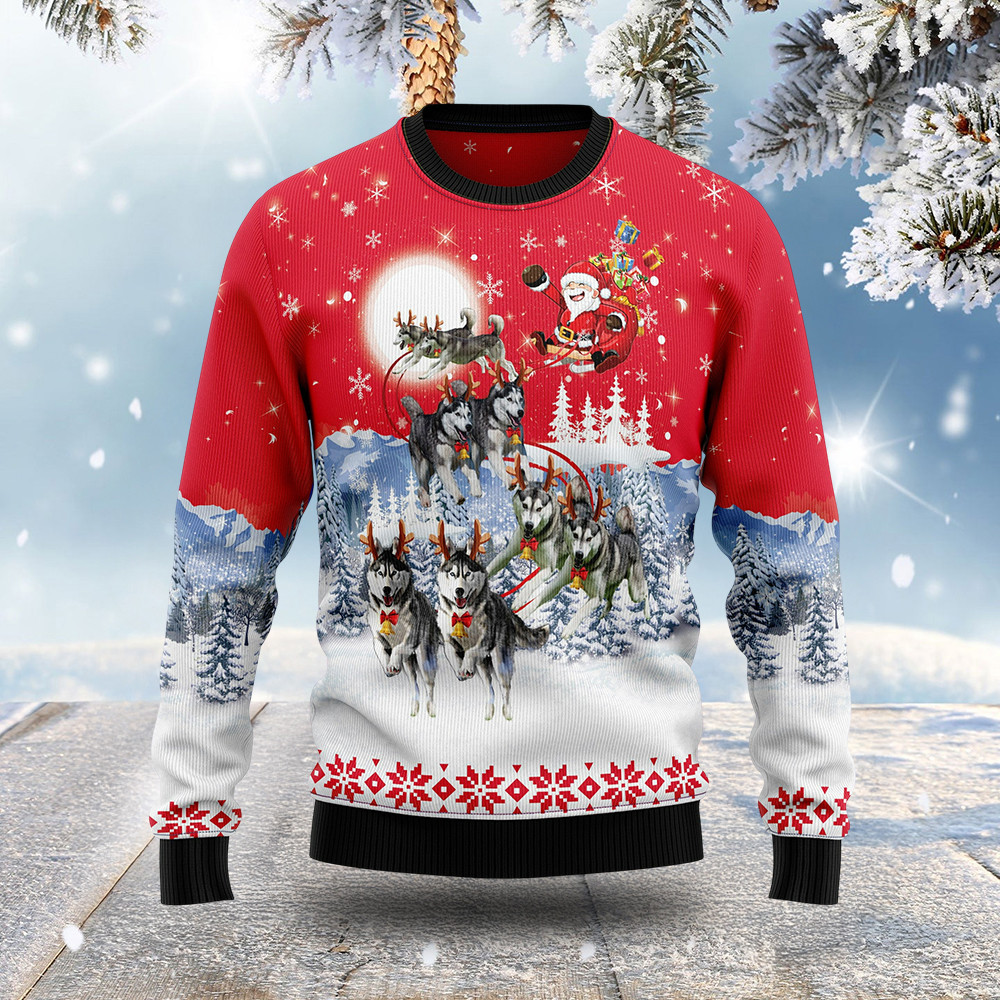 Siberian Husky And Santa Christmas Ugly Sweater Holiday Clothing Husky Lovers Xmas Gifts