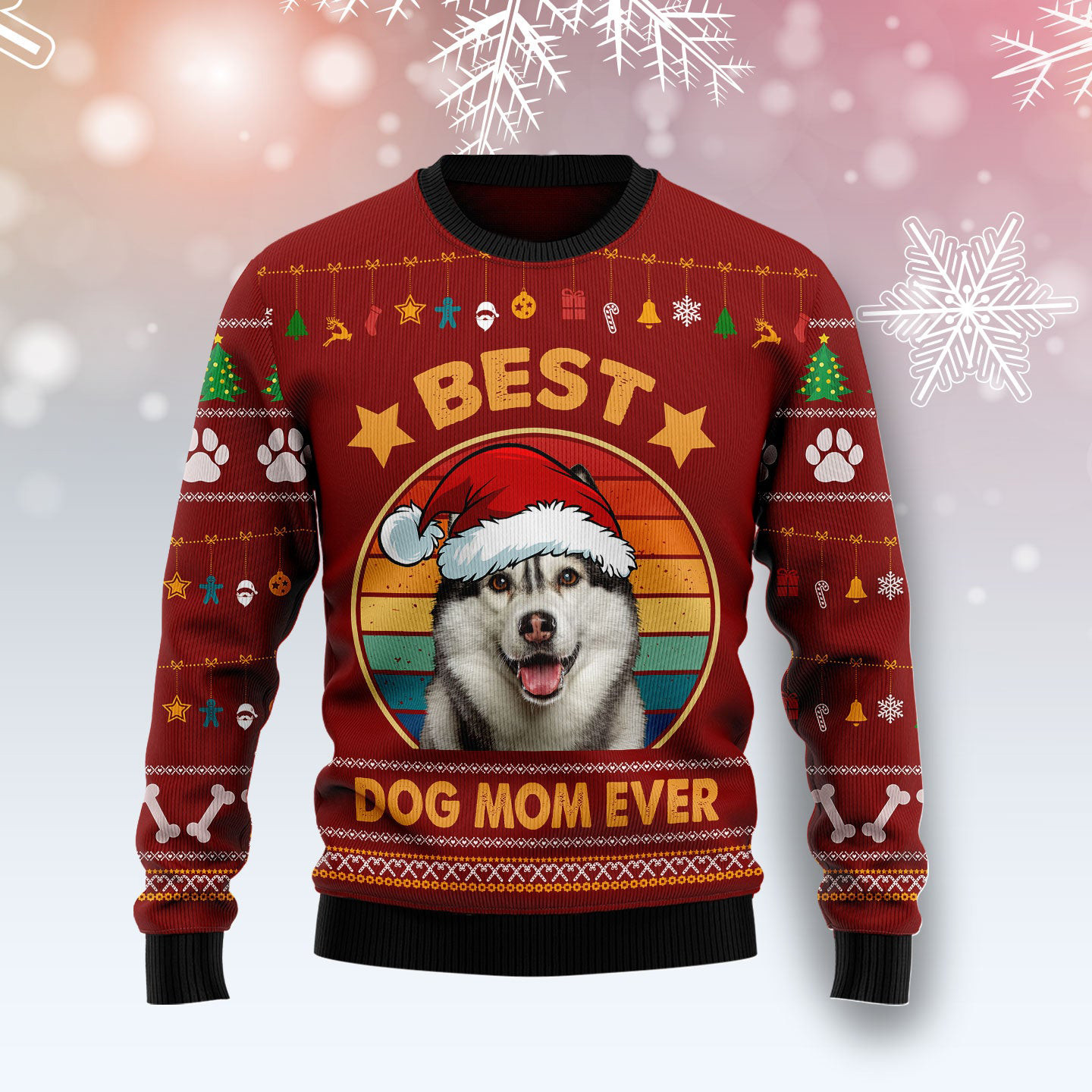 Siberian Husky Best Dog Mom Ever Ugly Christmas Sweater Winter Apparel Husky Lover Xmas Gifts