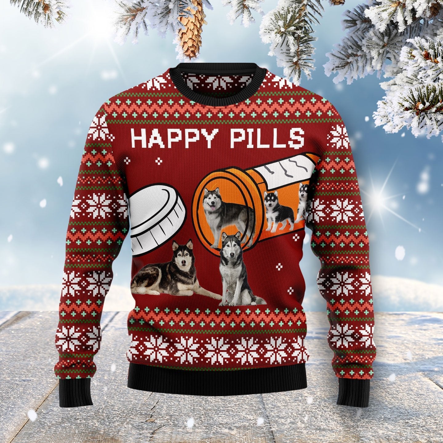 Siberian Husky Happy Pills Ugly Christmas Jumper Cute Clothing Best Gifts For Huskies