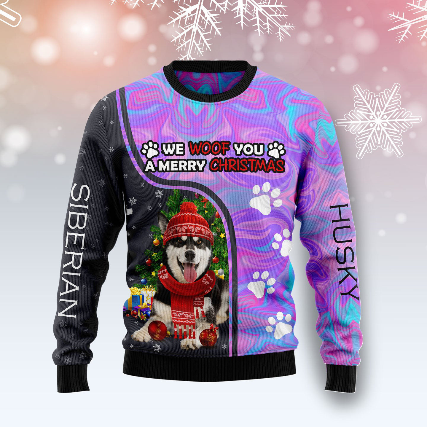 Siberian Husky Hologram Color Ugly Christmas Sweater Holiday Clothing Best Dog Gifts