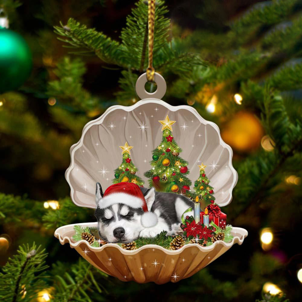 Siberian Husky3 Sleeping in Pearl Dog Christmas Ornament Flat Acrylic