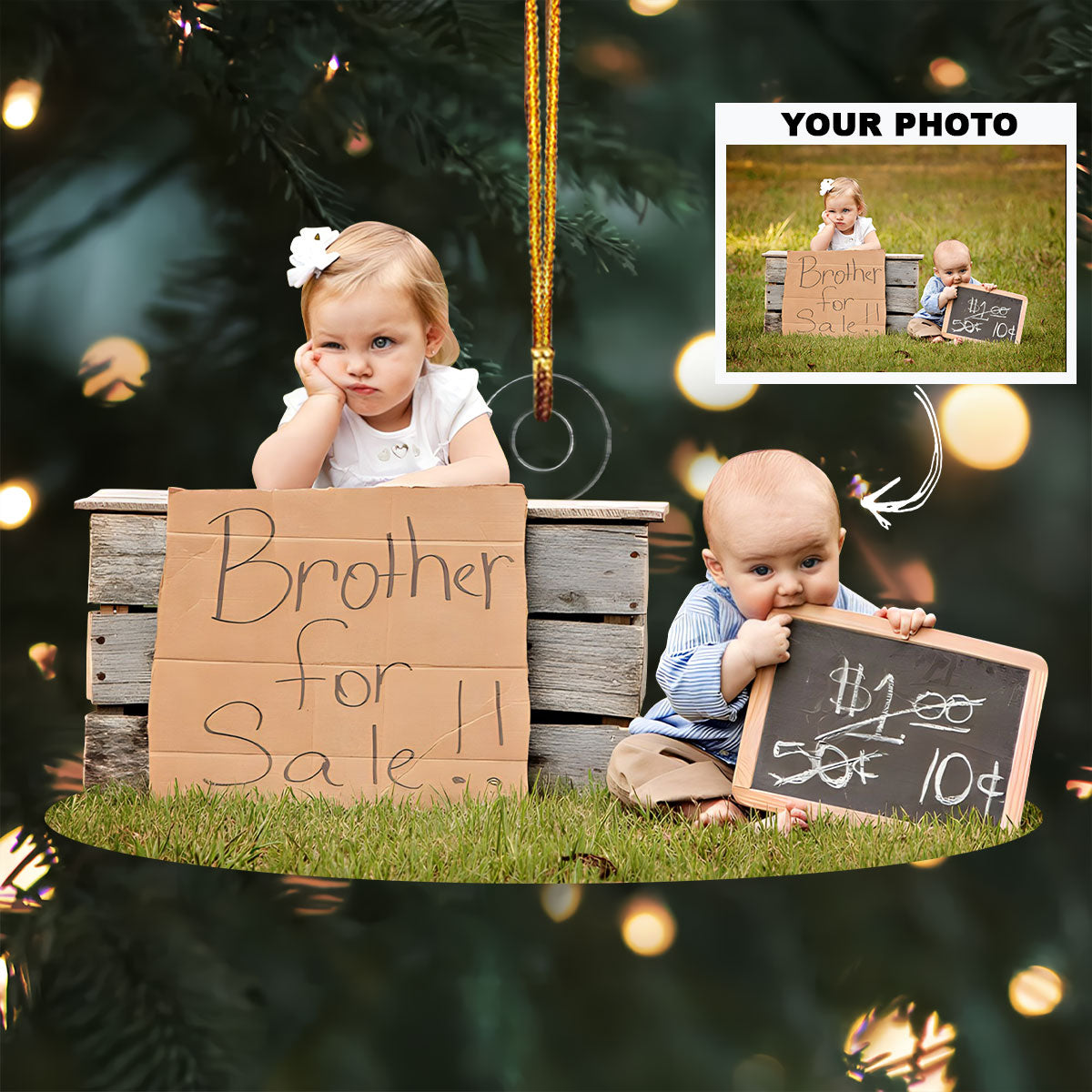 Sibling For Sale Personalized Photo Mica Ornament Customized Your Photo Ornament Christmas