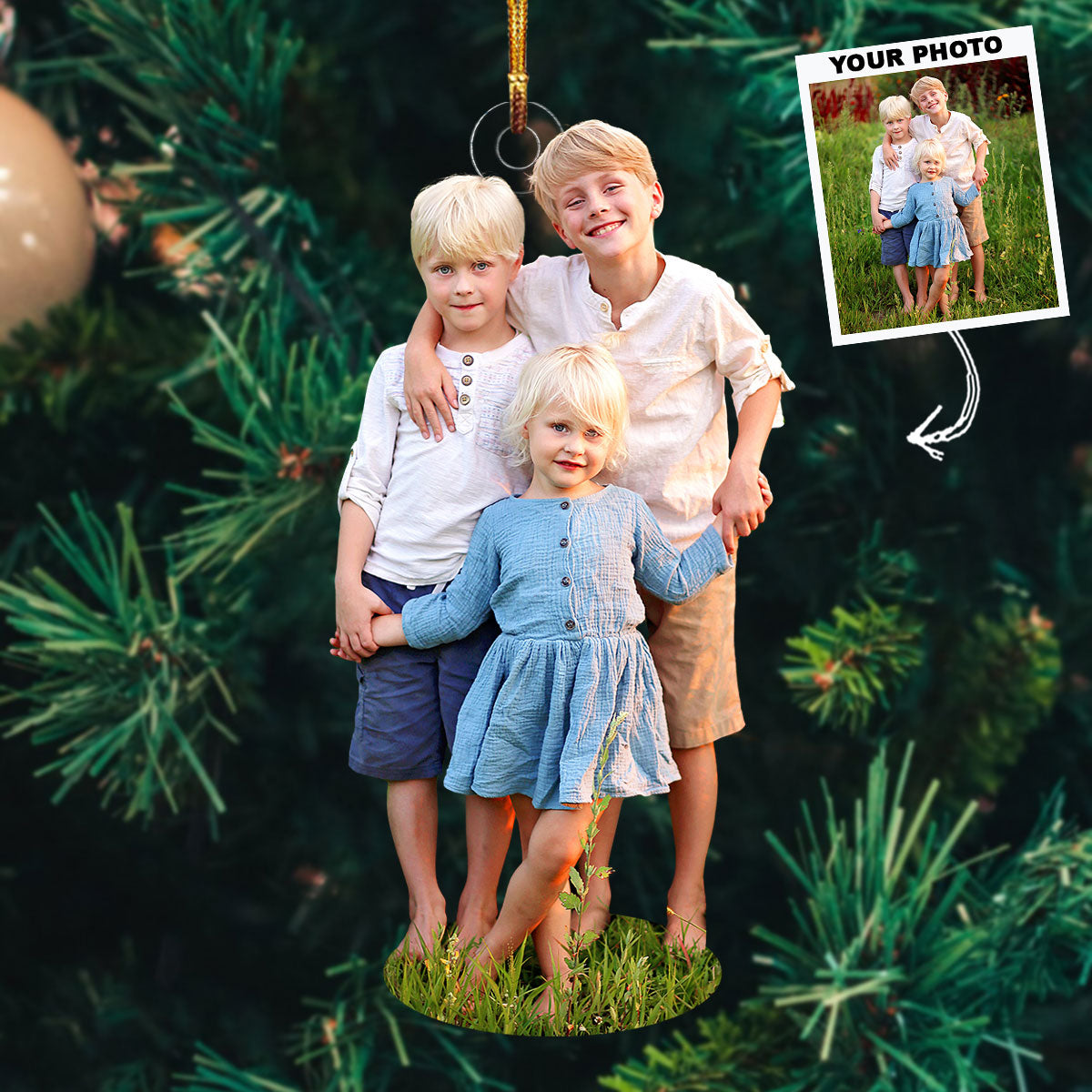 Siblings Personalized Photo Mica Ornament Christmas Gift For Family Family Members