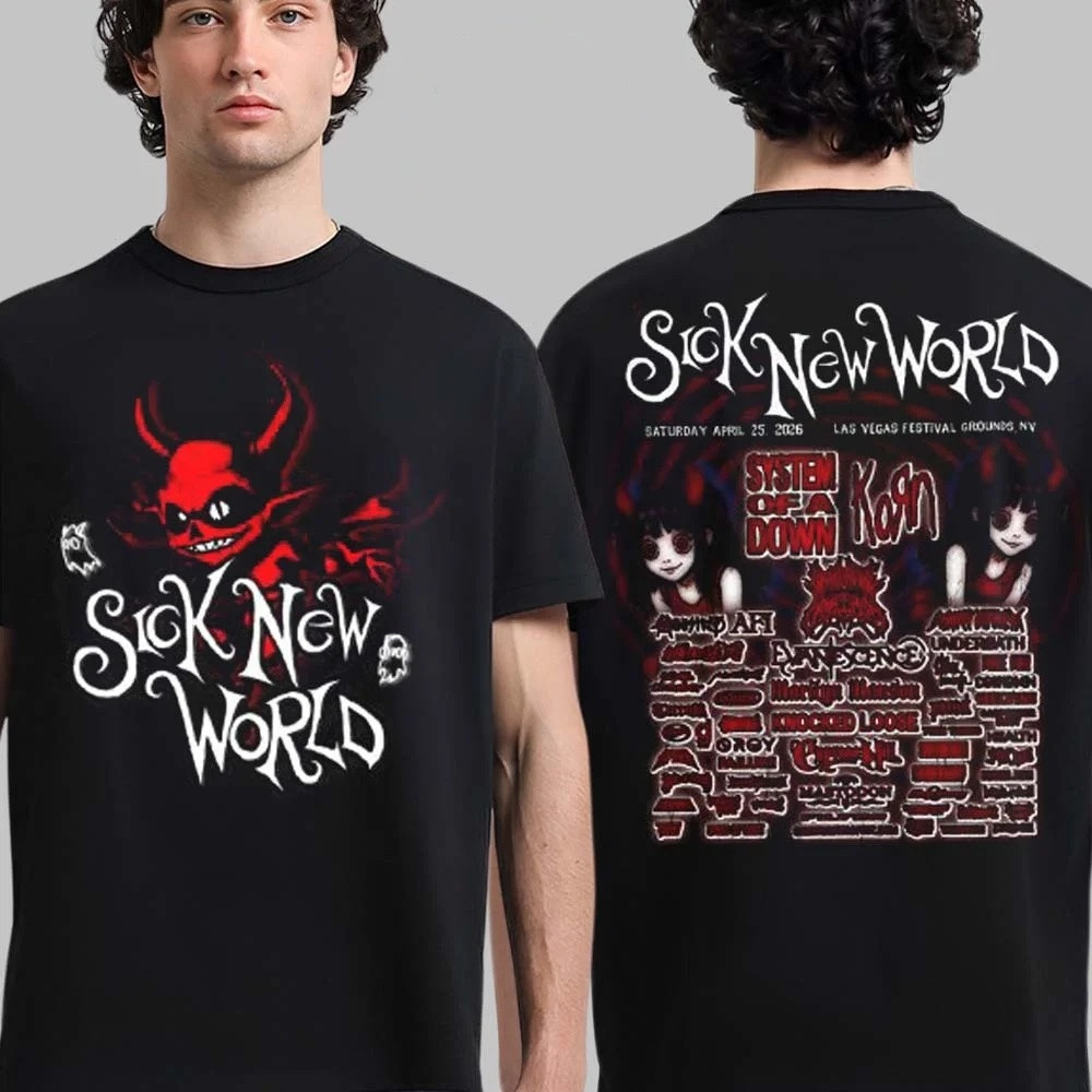 Sick New World 2026 Las Vegas Festival Merch Full Lineup Signature Red Devil T-Shirt Gift Idea