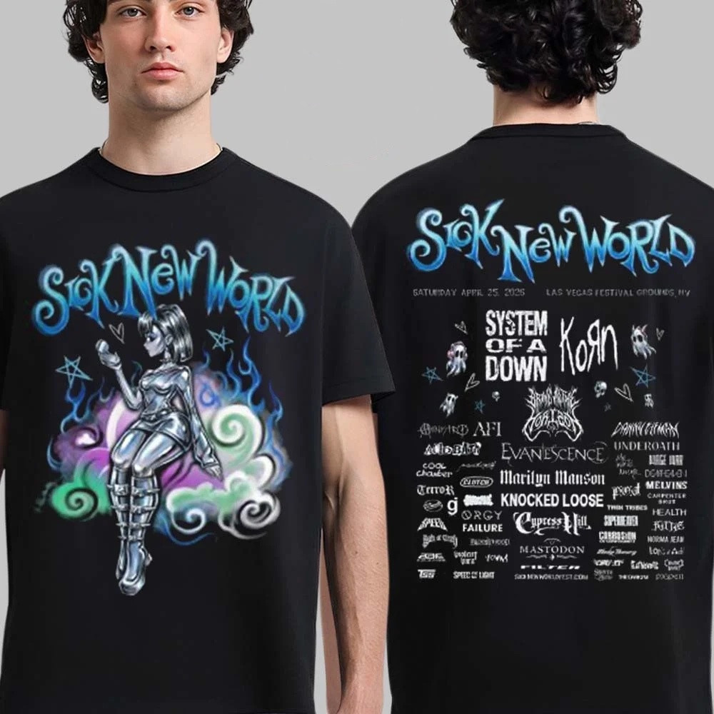 Sick New World 2026 Merch Las Vegas Festival T-Shirt Full Lineup Chrome Girl Shirt