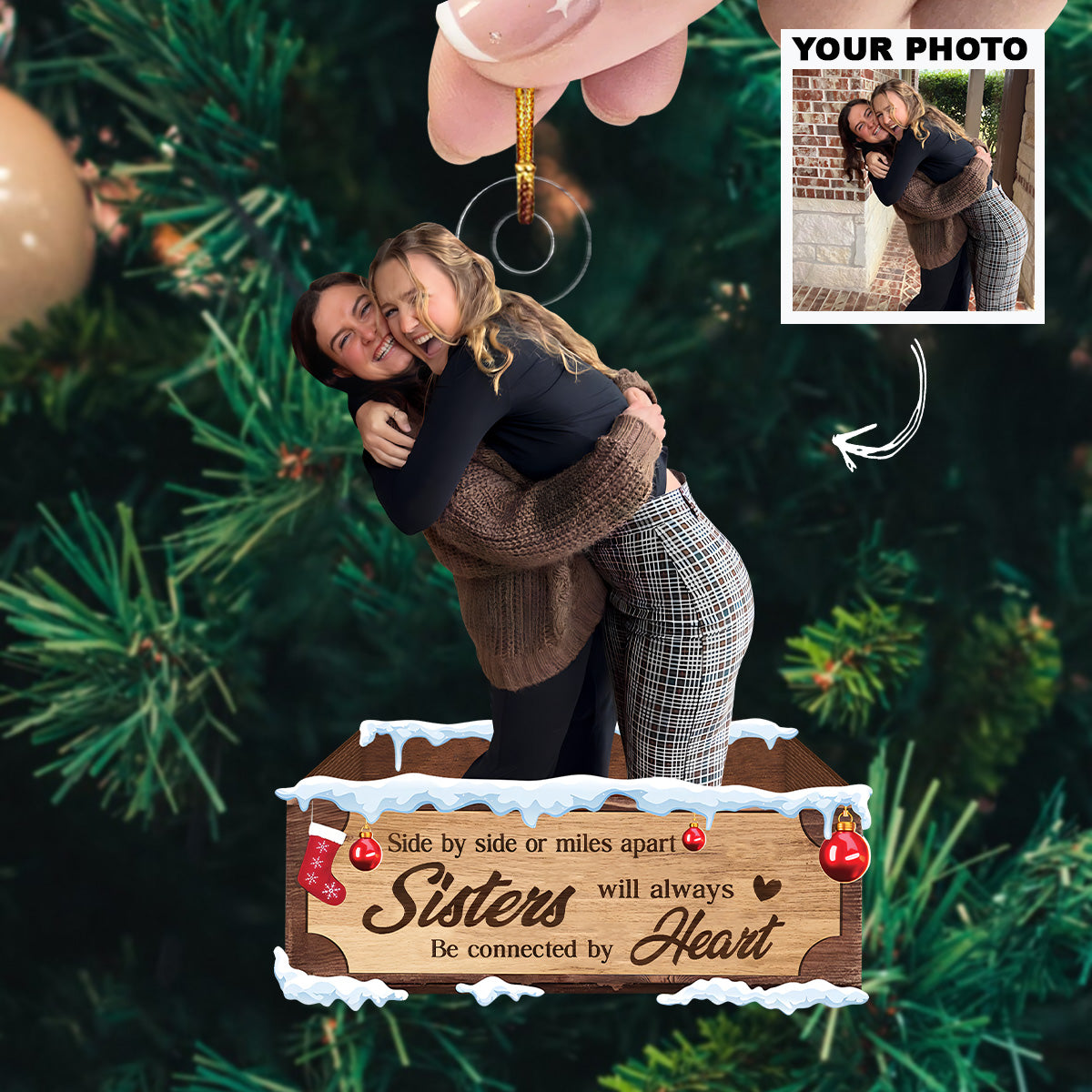 Side By Side Or Miles Apart Sisters Will Always Connected By Heart Personalized Photo Mi