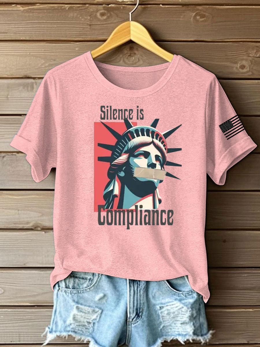 Silece Is Complience Printed Iron On Short Sleeve T Shirt Pink Charlie Kirk 77 Merch