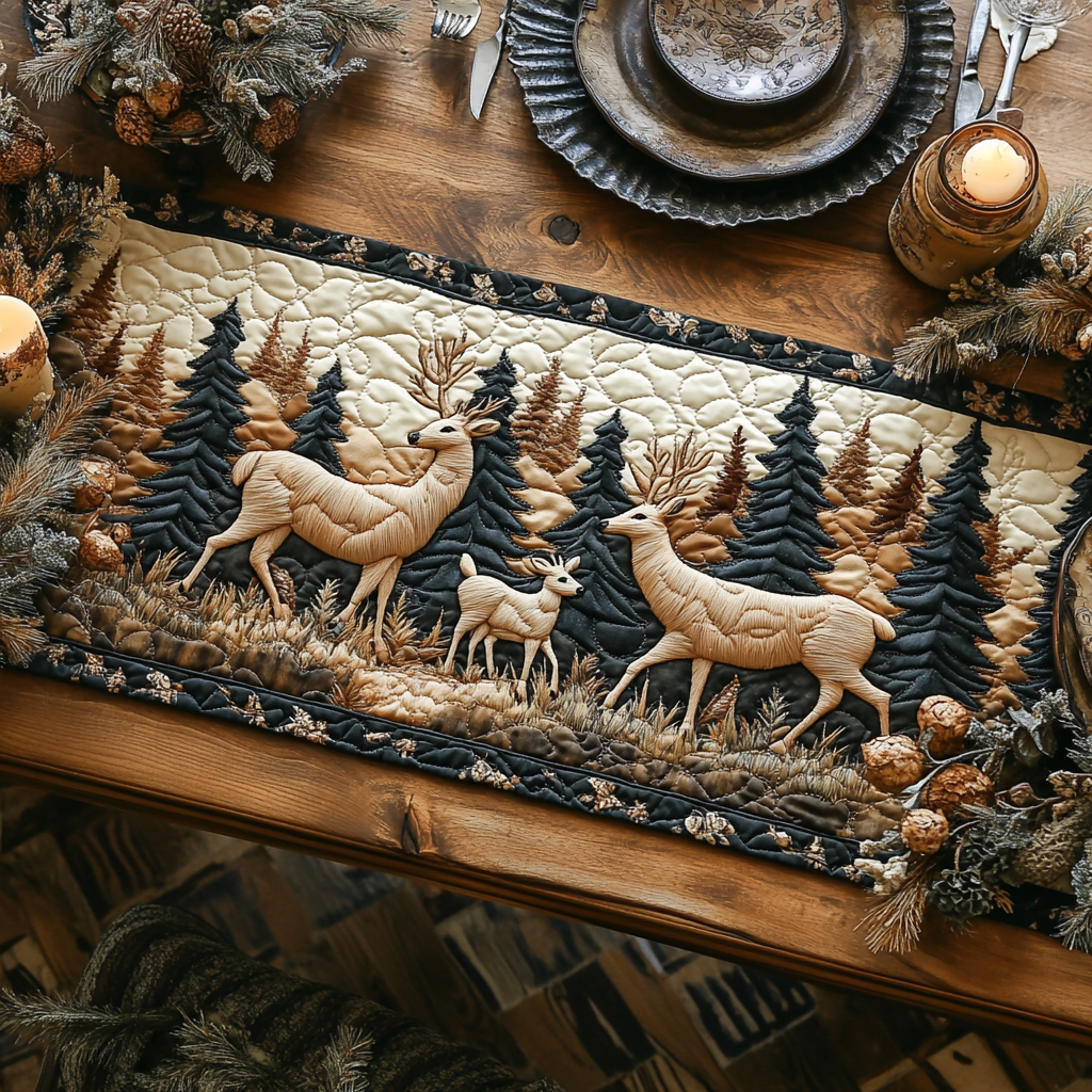 Silent Antlers Quilted Table Runner Dining Table Ideas Gifts For Deer Lovers