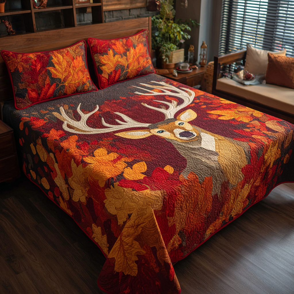 Silent Deer Quilted Bedding Set Bed Decor Unique Fall Gifts