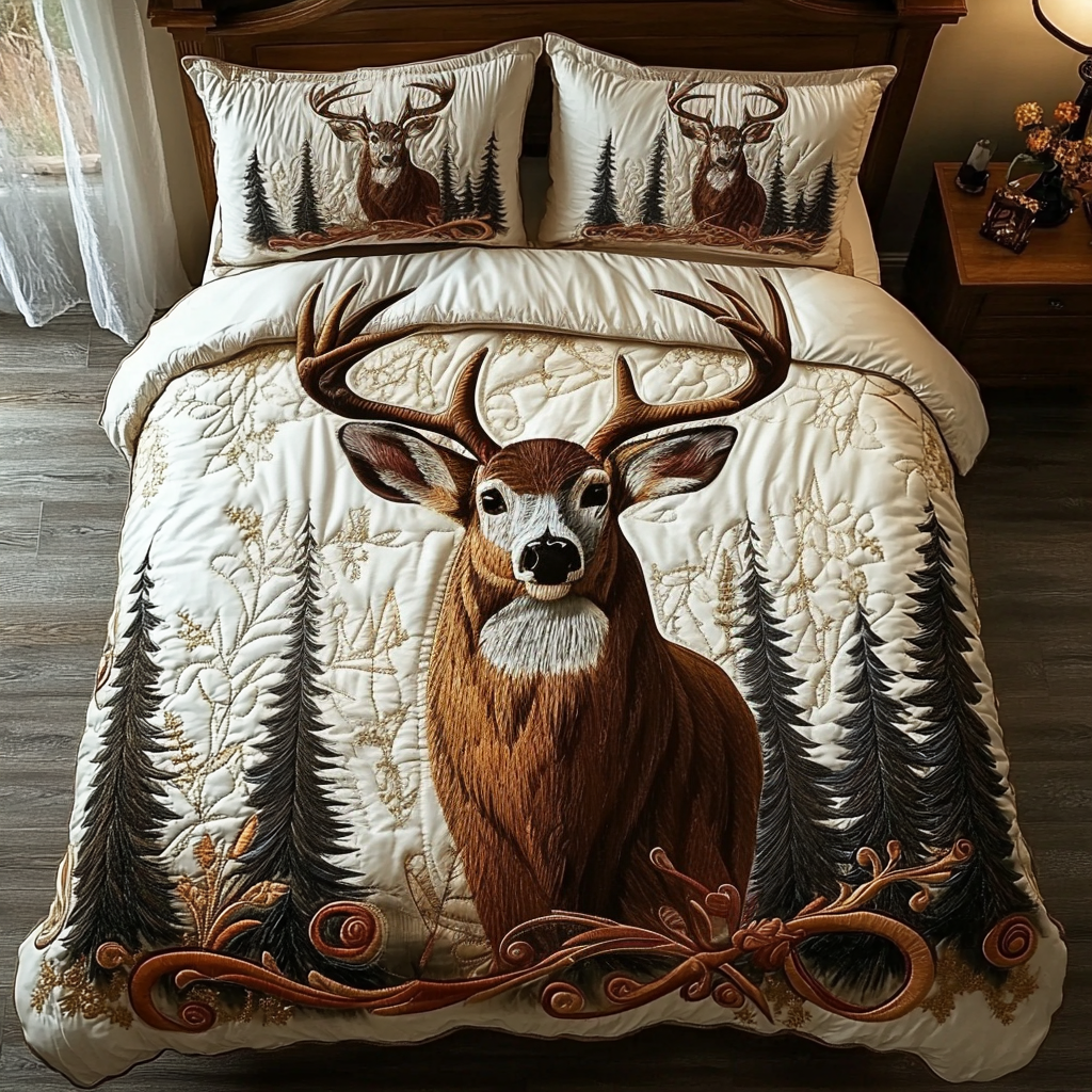 Silent Deer Quilted Bedding Set Best Bed Sheet Set Presents For Deer Hunters