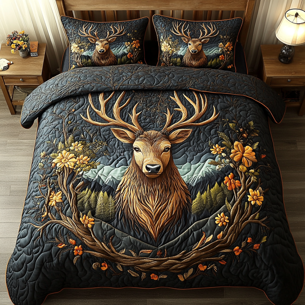 Silent Deer Quilted Bedding Set Premium Duvet Cover Gift Set for Mom or Grandma