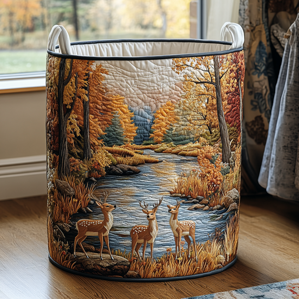 Silent Deer Quilted Laundry Basket Decorative Quilted Laundry Basket for Neat Spaces