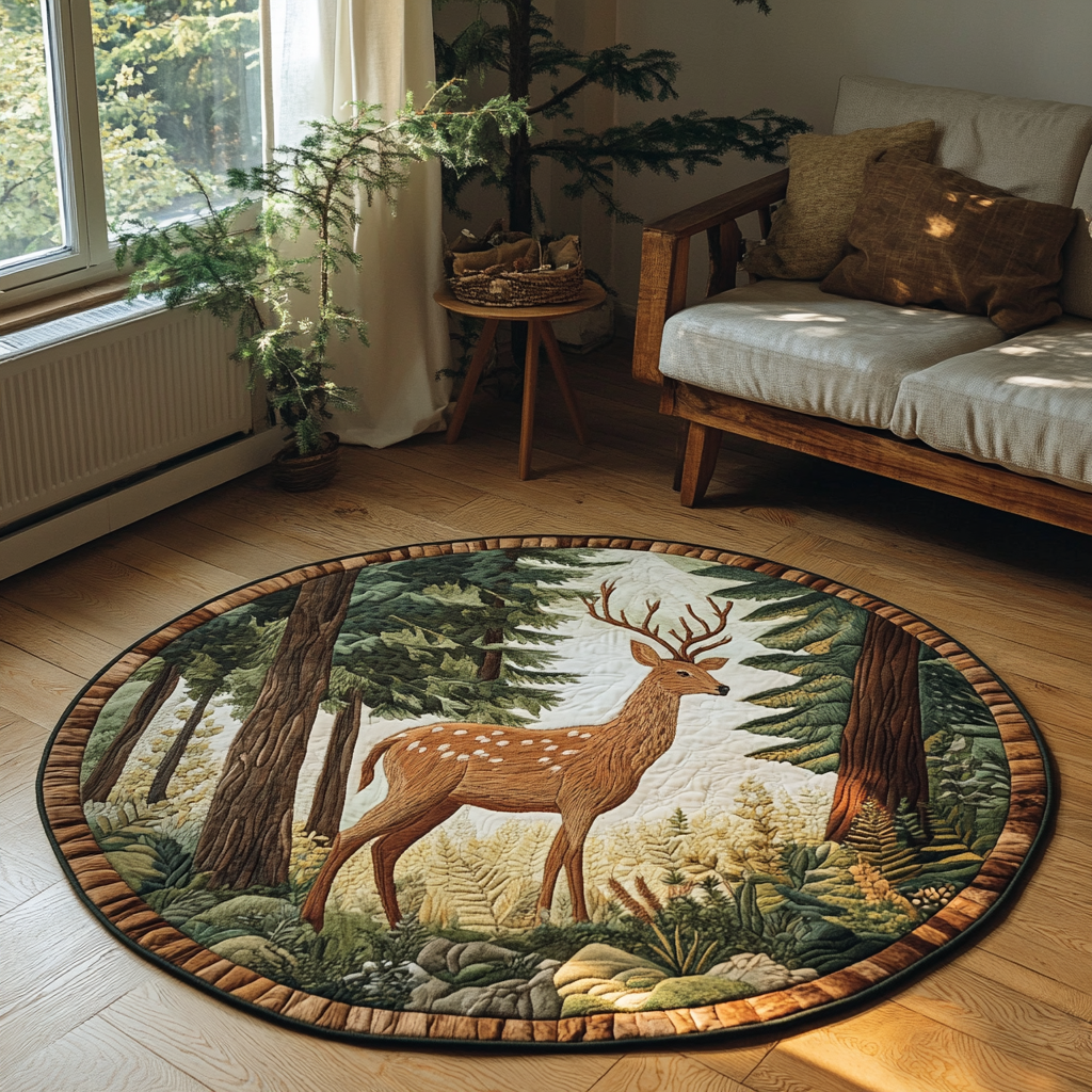 Silent Deer Quilted Round Mat Christmas Decor For Entryway Nana Xmas Gifts