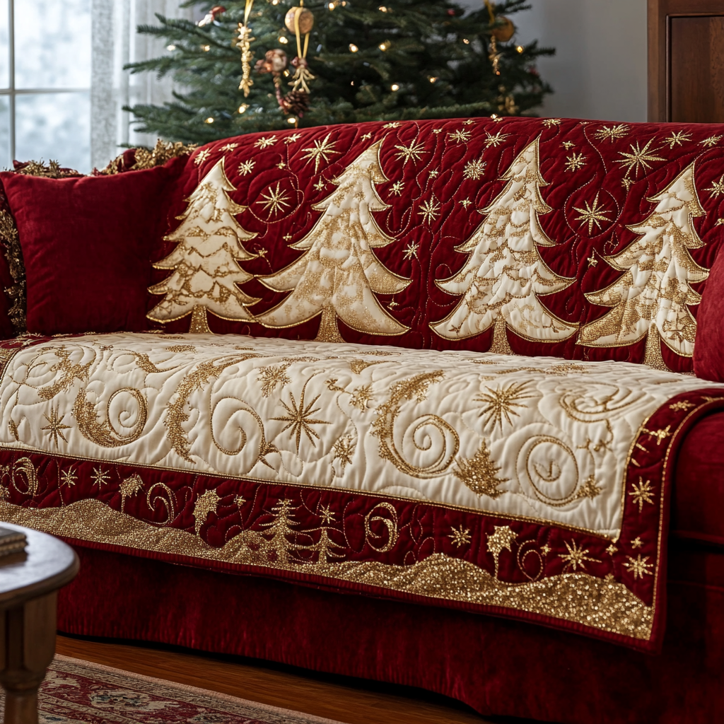 Silent Forest Quilted Sofa Cover Winter Living Room Decor Best Gifts For Grandma
