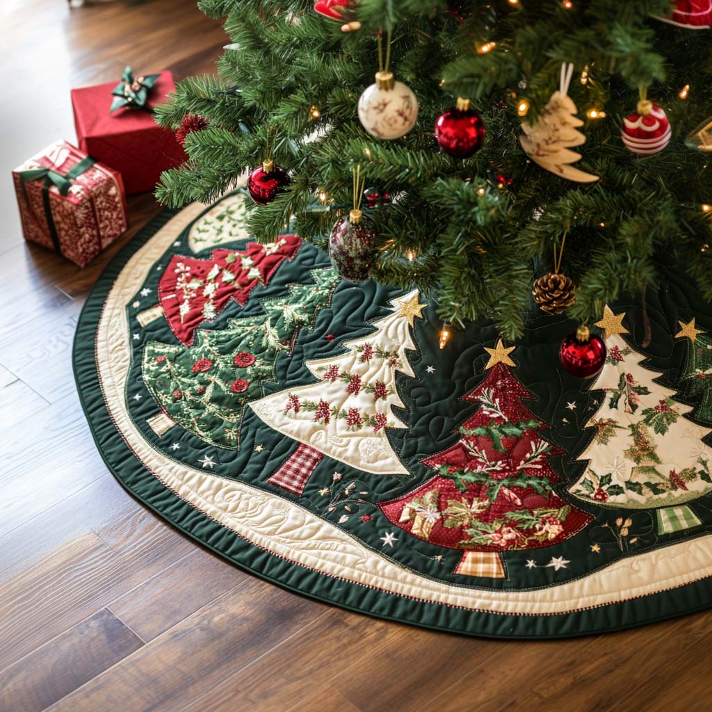 Silent Glow Christmas Quilted Tree Skirt Xmas Tree Decor Christmas Presents