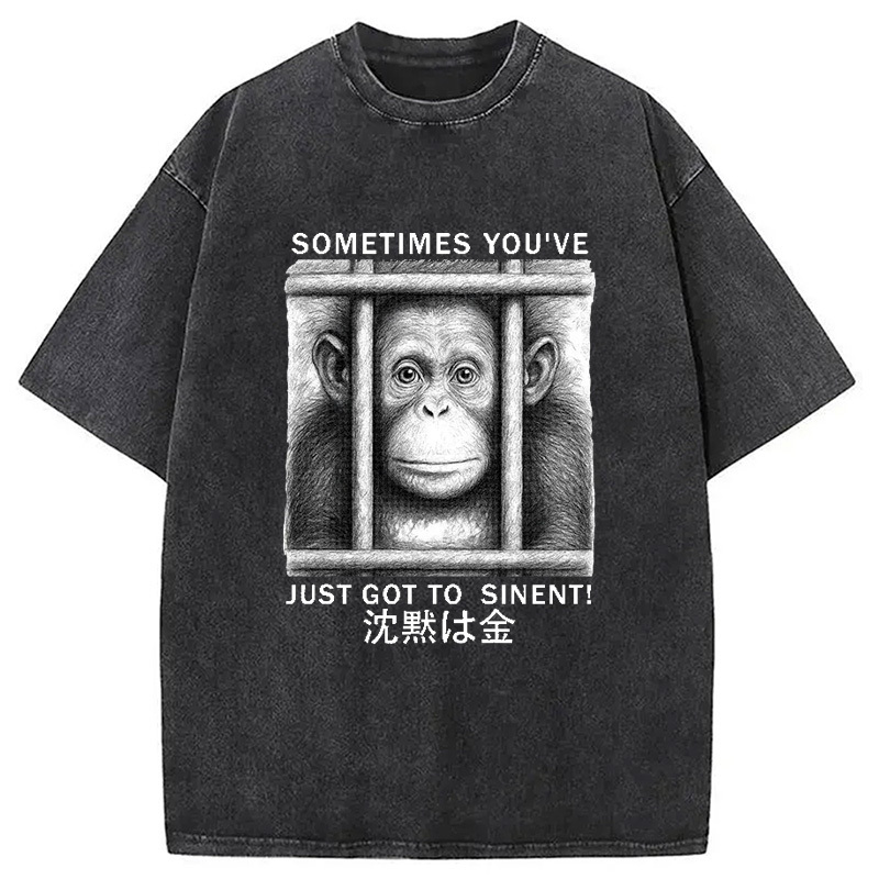 Silent Gorilla Washed T-Shirt Retro Humor Outfit Idea Gifts For BFF