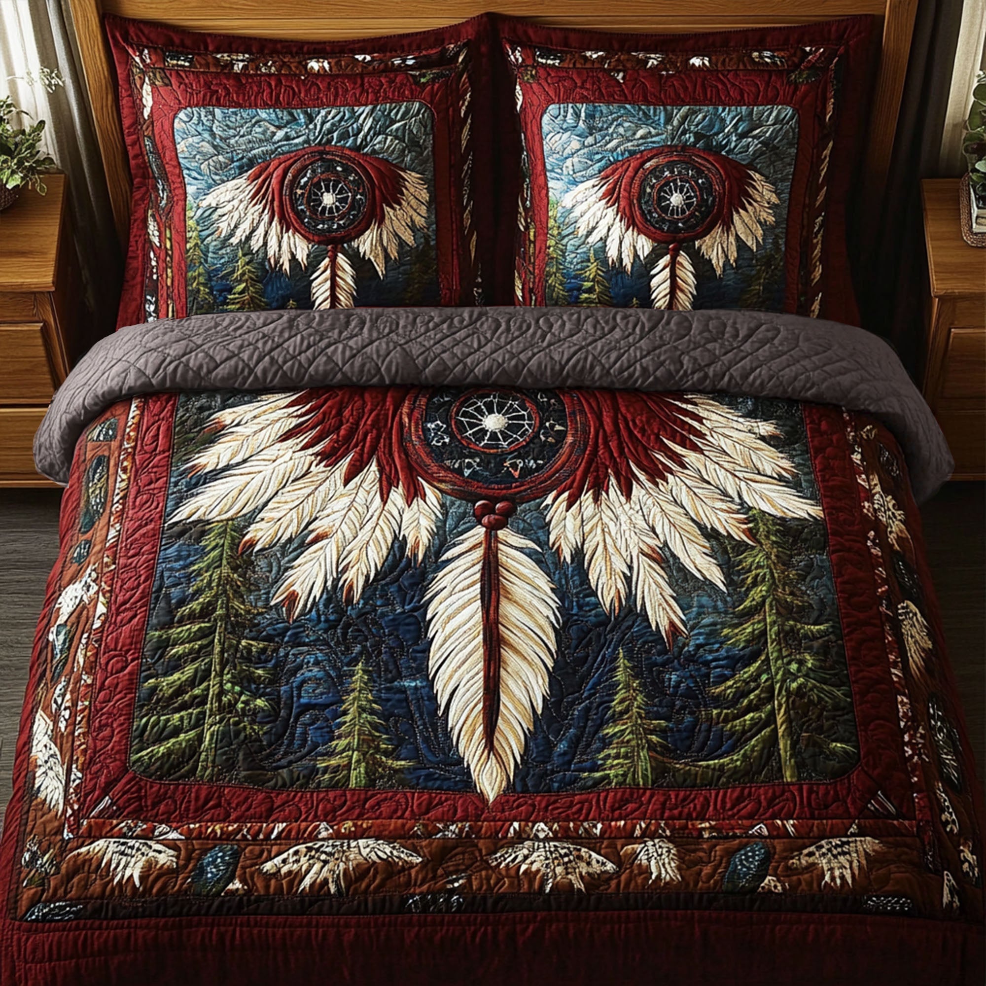 Silent Guardian Web Quilted Bedding Set Cute Room Decor Great Native American Presents