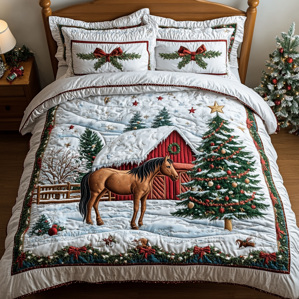 Silent Herd Quilted Bedding Set Holiday Duvet Covers Best Gifts For Horse Owners