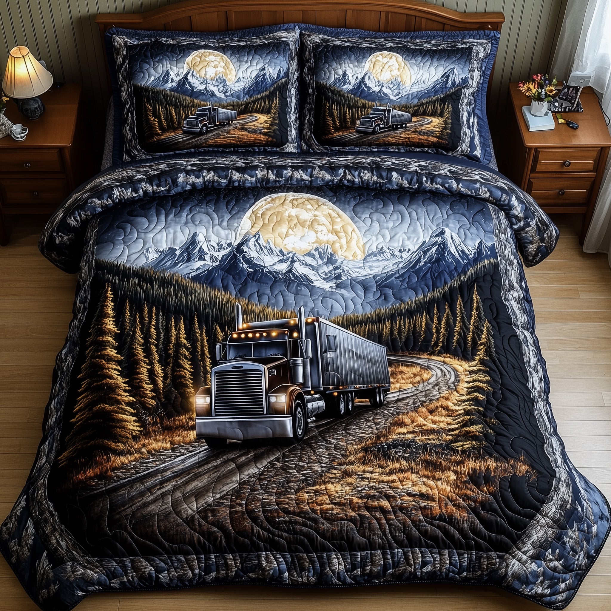 Silent Highway Giant Quilted Bedding Set Duvet Cover Bedspread Tractor Gifts Adults