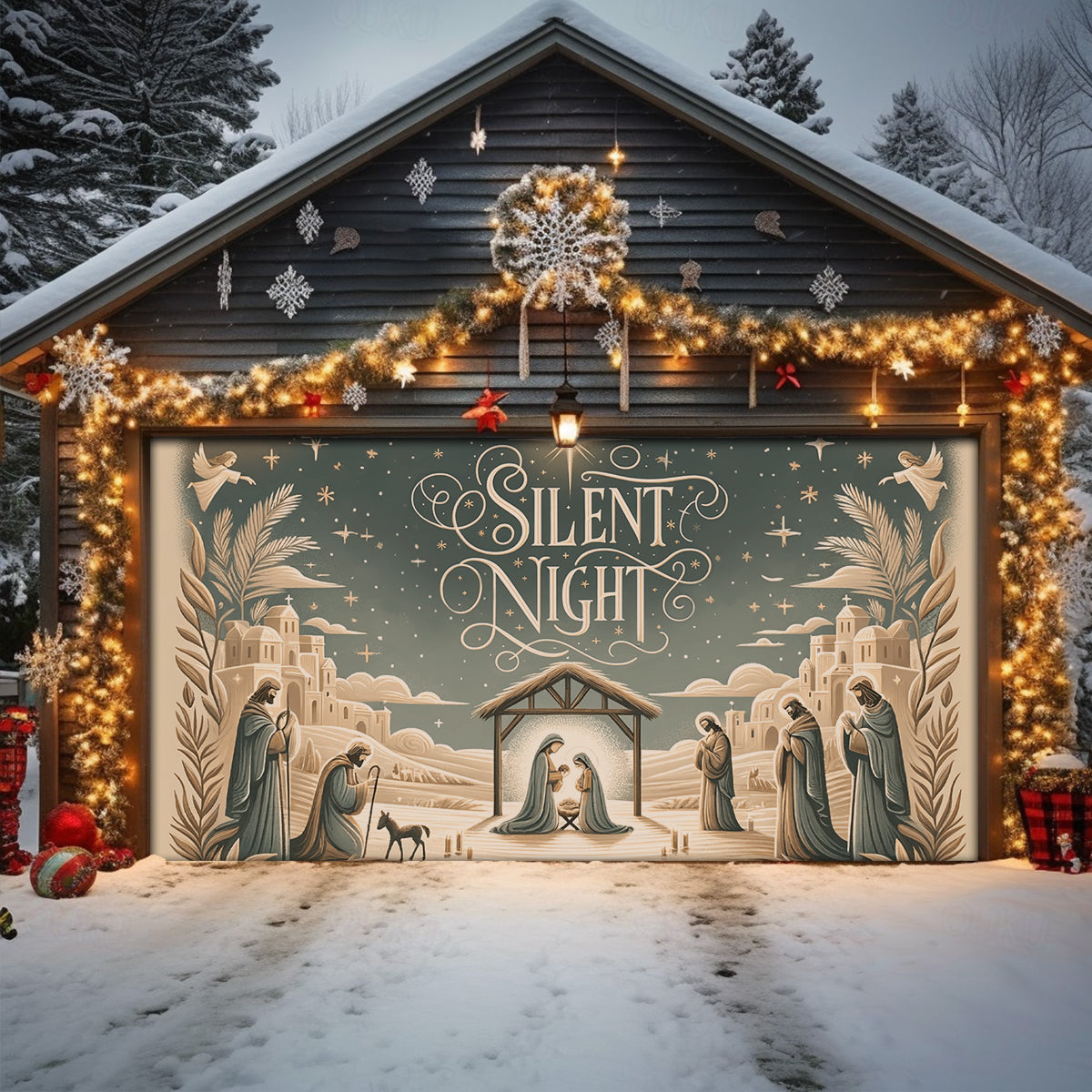 Silent Night Christmas Garage Door Banner Outdoor Christmas Decorations Xmas Gift Ideas
