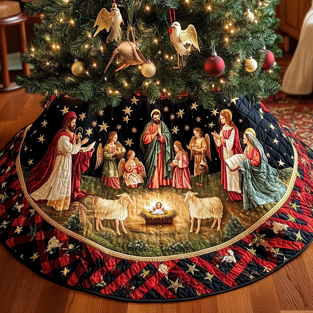 Silent Night Circle Christmas Quilted Tree Skirt Magical Christmas Tree Skirt to Impress Guests