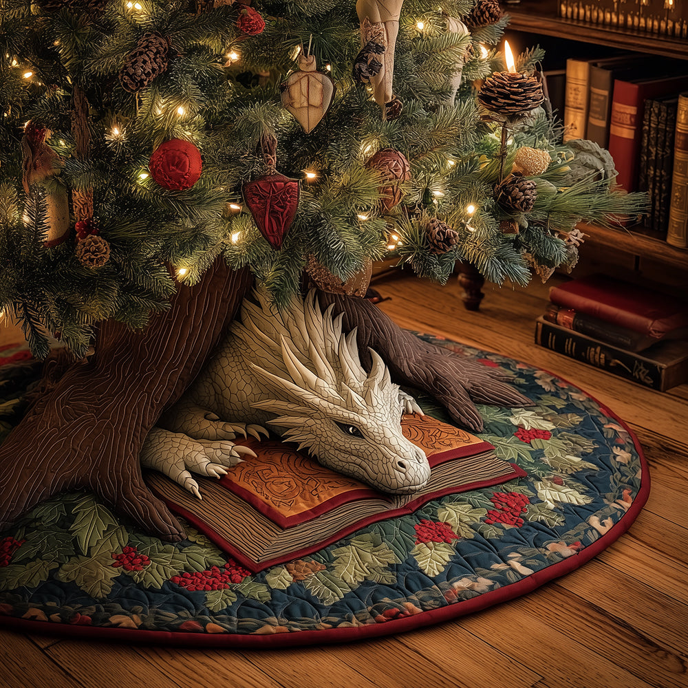 Silent Night Dragon Christmas Quilted Tree Skirt Xmas Indoor Decorations Best Dragon Gifts