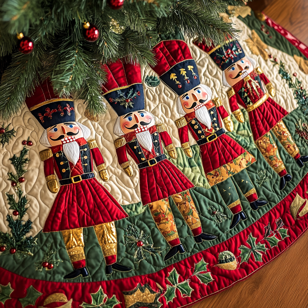 Silent Night Sparkle Christmas Quilted Tree Skirt Winter Holiday Decor Family Xmas Presents