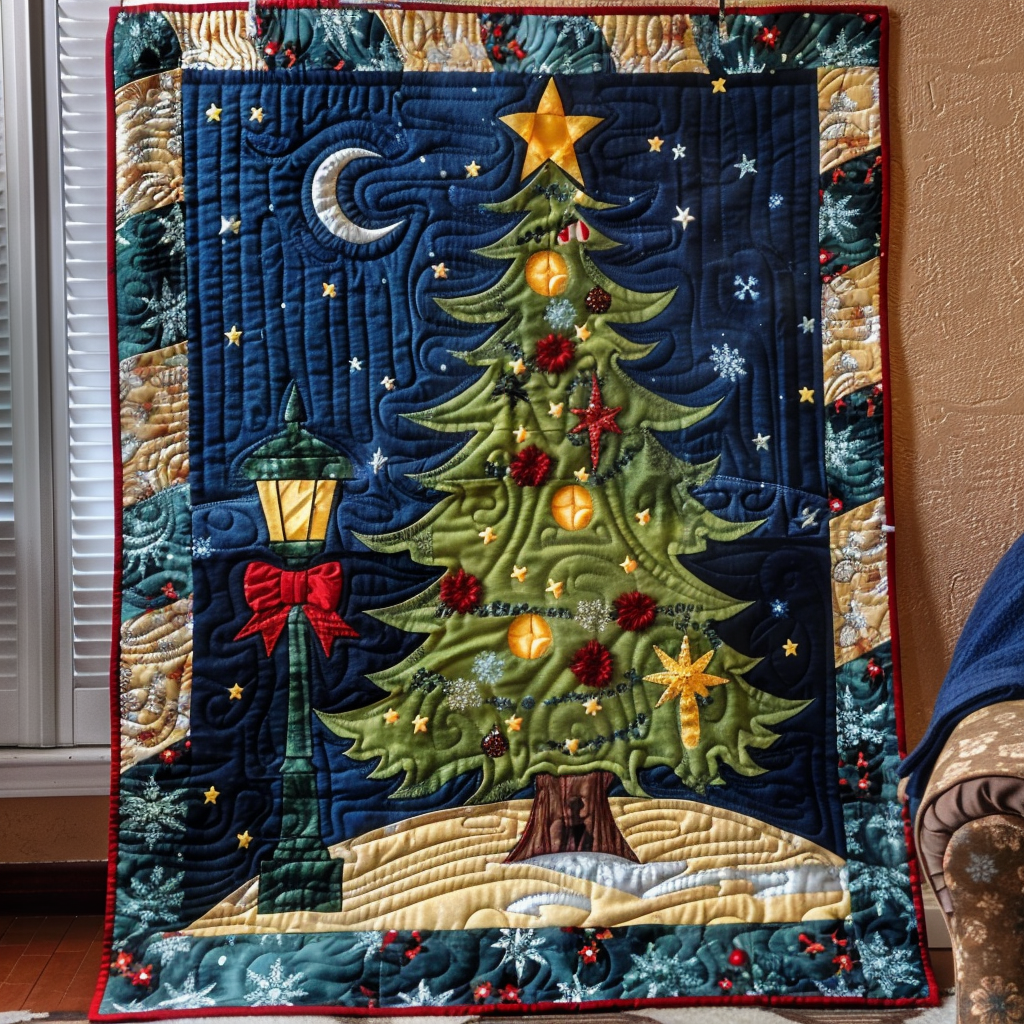 Silent Night Tree Quilted Blanket Mother In Law Christmas Gift