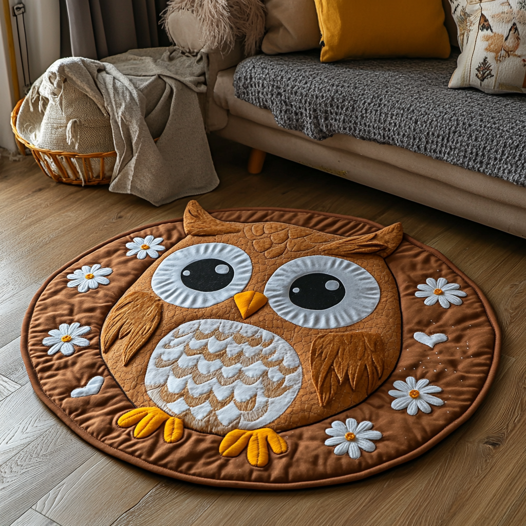 Silent Owl Quilted Round Mat Door Entrance Decor Owl Gifts For Him Her