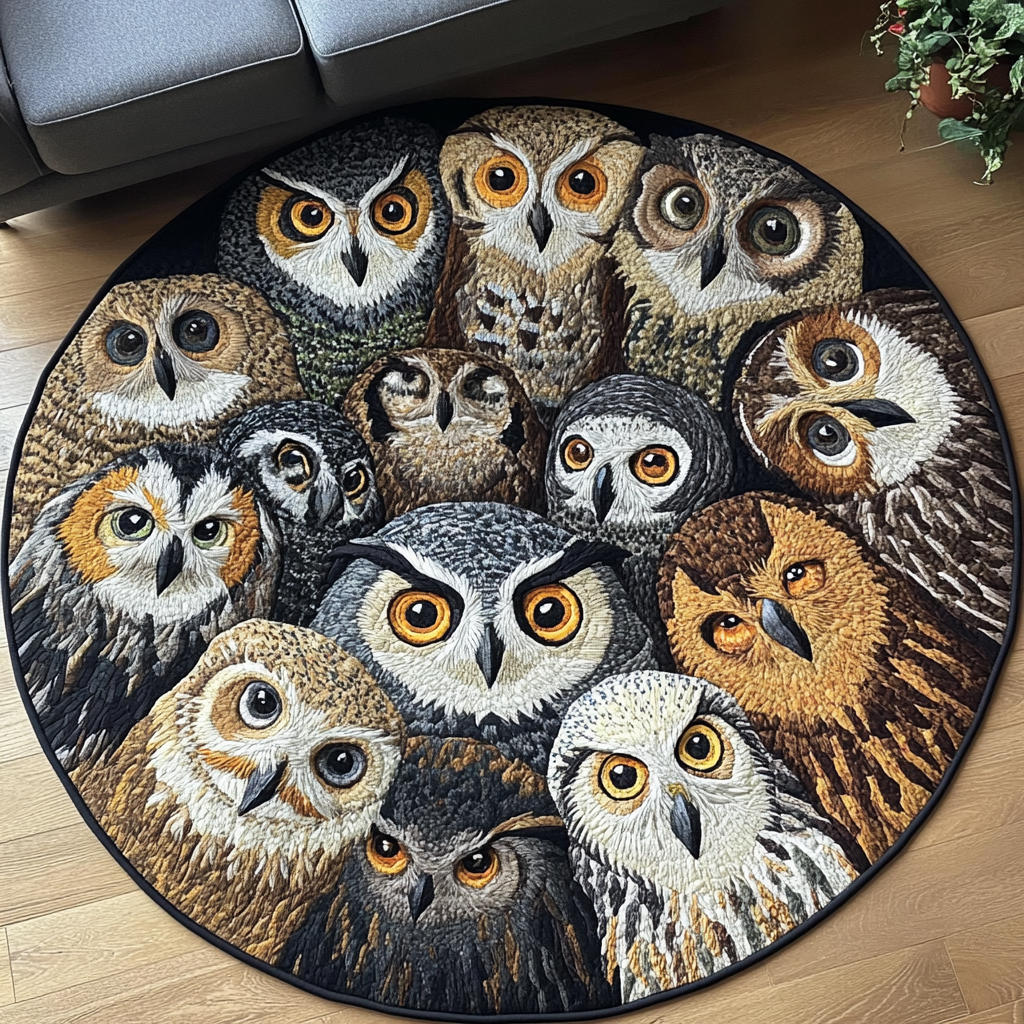 Silent Owl Quilted Round Mat Entrance Way Ideas Owl Lovers Gifts For Him
