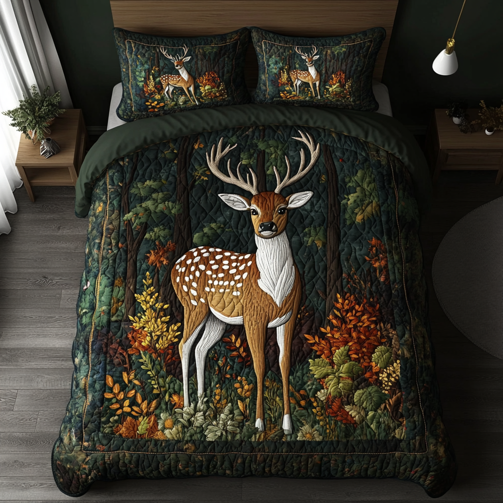 Silent Path Quilted Bedding Set Bedroom Decorations Presents For Deer Hunters