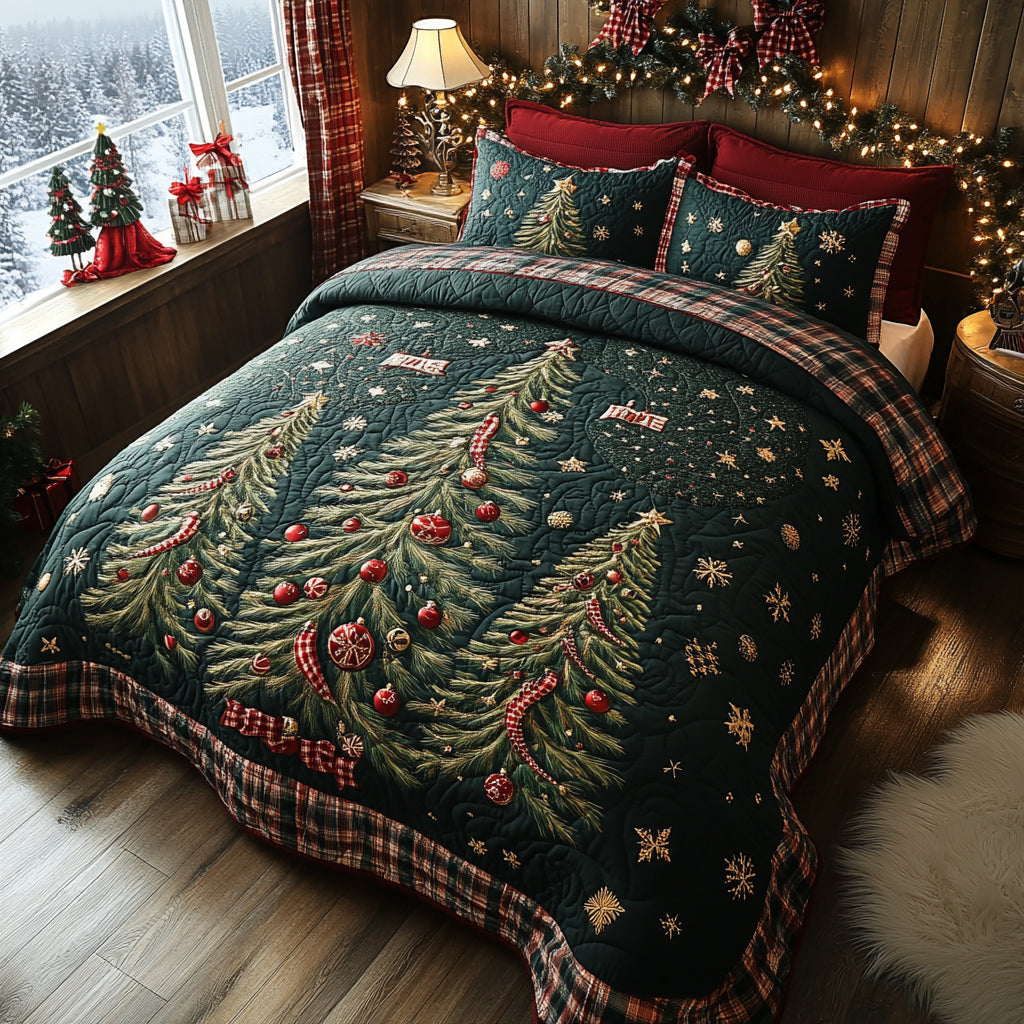 Silent Pines Quilted Bedding Set Holiday Season Duvet Cover Set Christmas Gift Ideas For Him