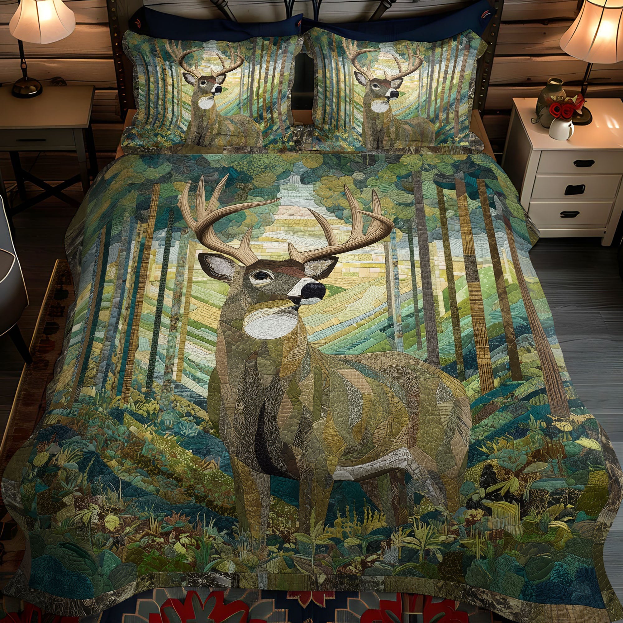 Silent Pursuit Quilted Bedding Set Bed Room Decoration Deer Gifts For Him
