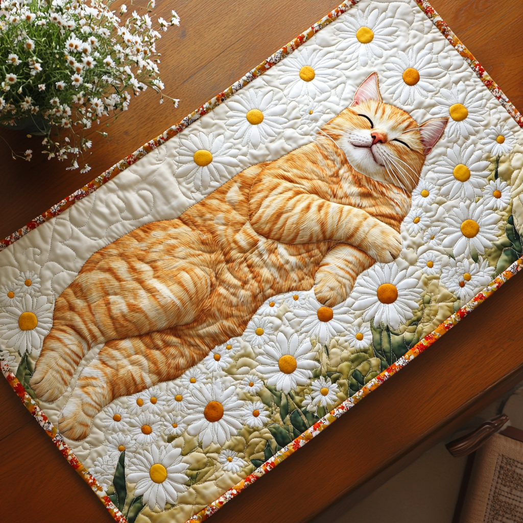 Silent Rest Quilted Table Runner Dining Room Decor Gifts For A Cat Lover