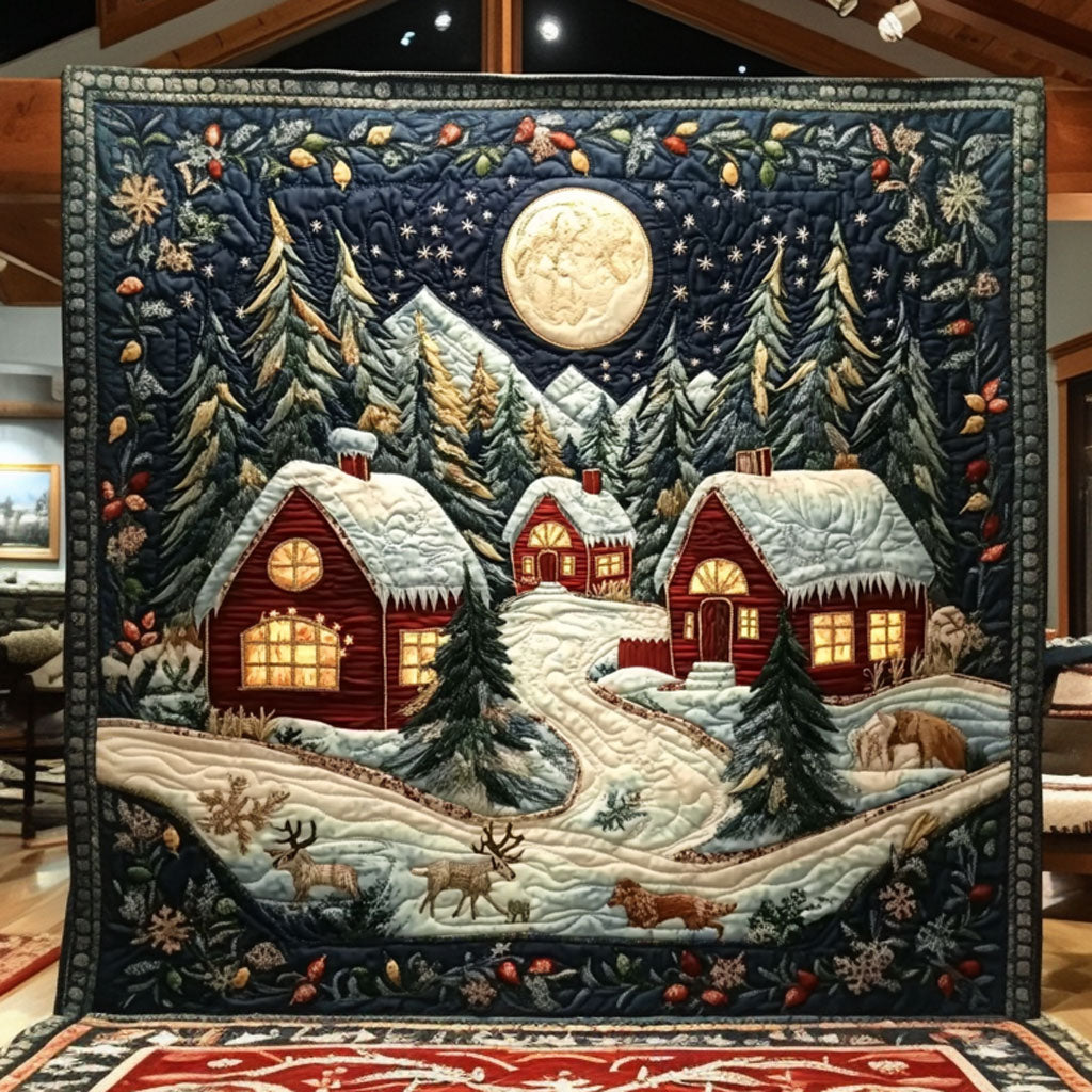 Silent Snow Forest Cabin Quilt Blanket King Size Blanket Christmas Presents For The Whole Family