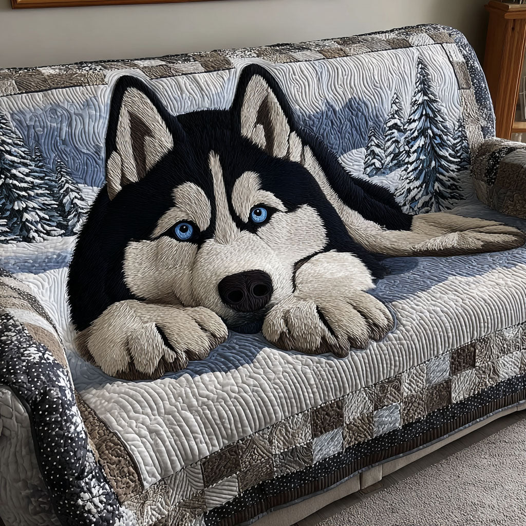 Silent Snow Watcher Quilted Sofa Cover Winter Living Room Decor Christmas Presents For Dog Owners