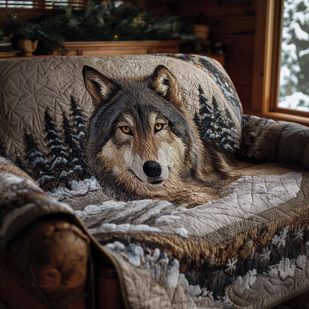 Silent Stalker Quilted Sofa Cover Holiday Couch Covers Gifts With Wolves On Them