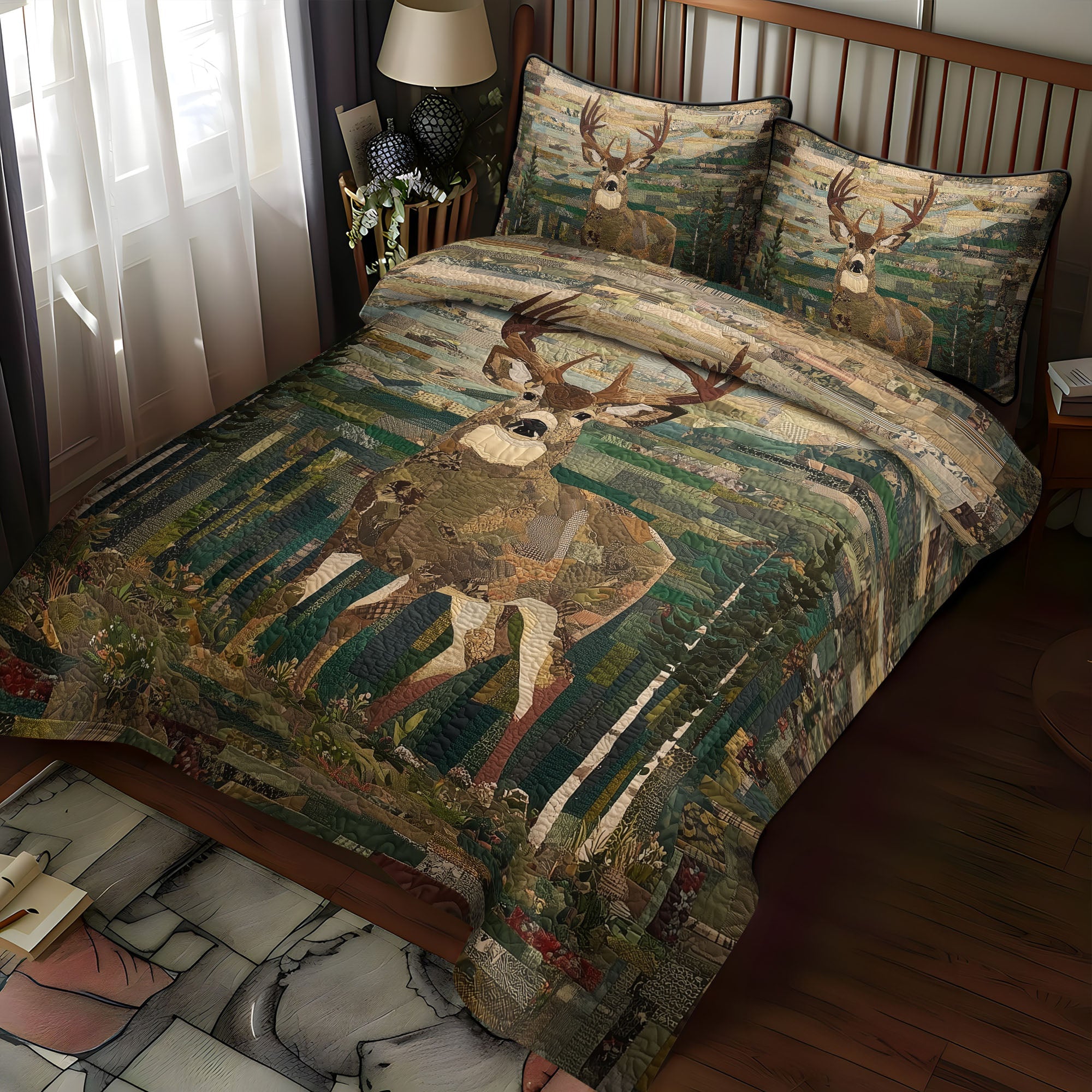 Silent Steps Quilted Bedding Set Best Bedspread Set Deer Hunters Gifts For Husband
