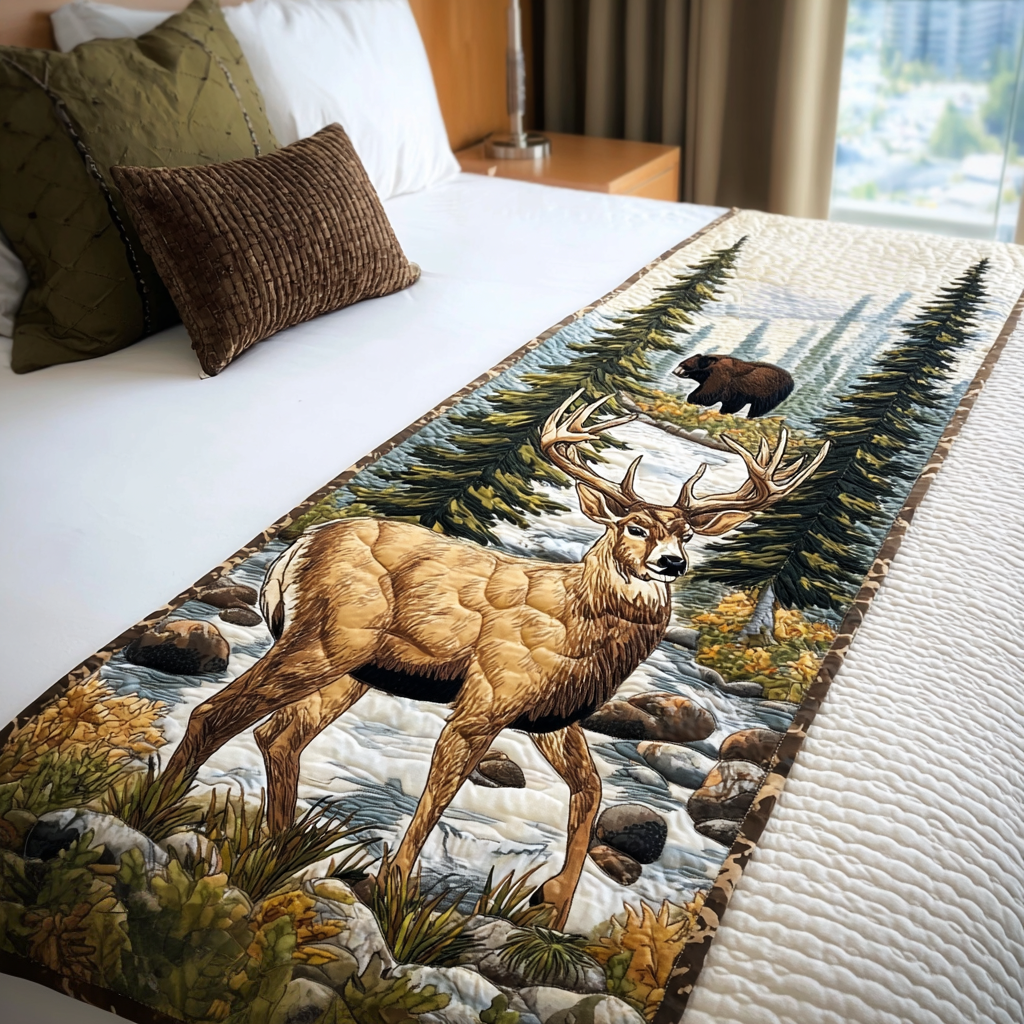 Silent Stroll Quilted Bed Runner Bed Decor Deer Gifts For Him