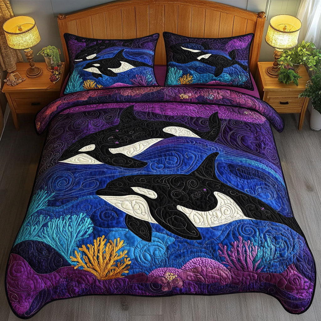 Silent Surge Quilted Bedding Set Aesthetic Room Decor Gift For Whale Lover